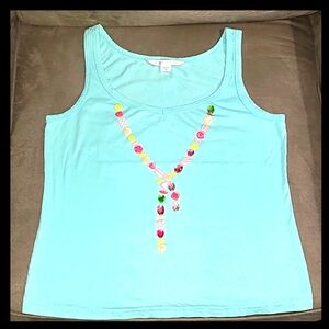 Y2k Victoria's Secret Light blue‎ tank with candy embellishment necklace 🍬 M
